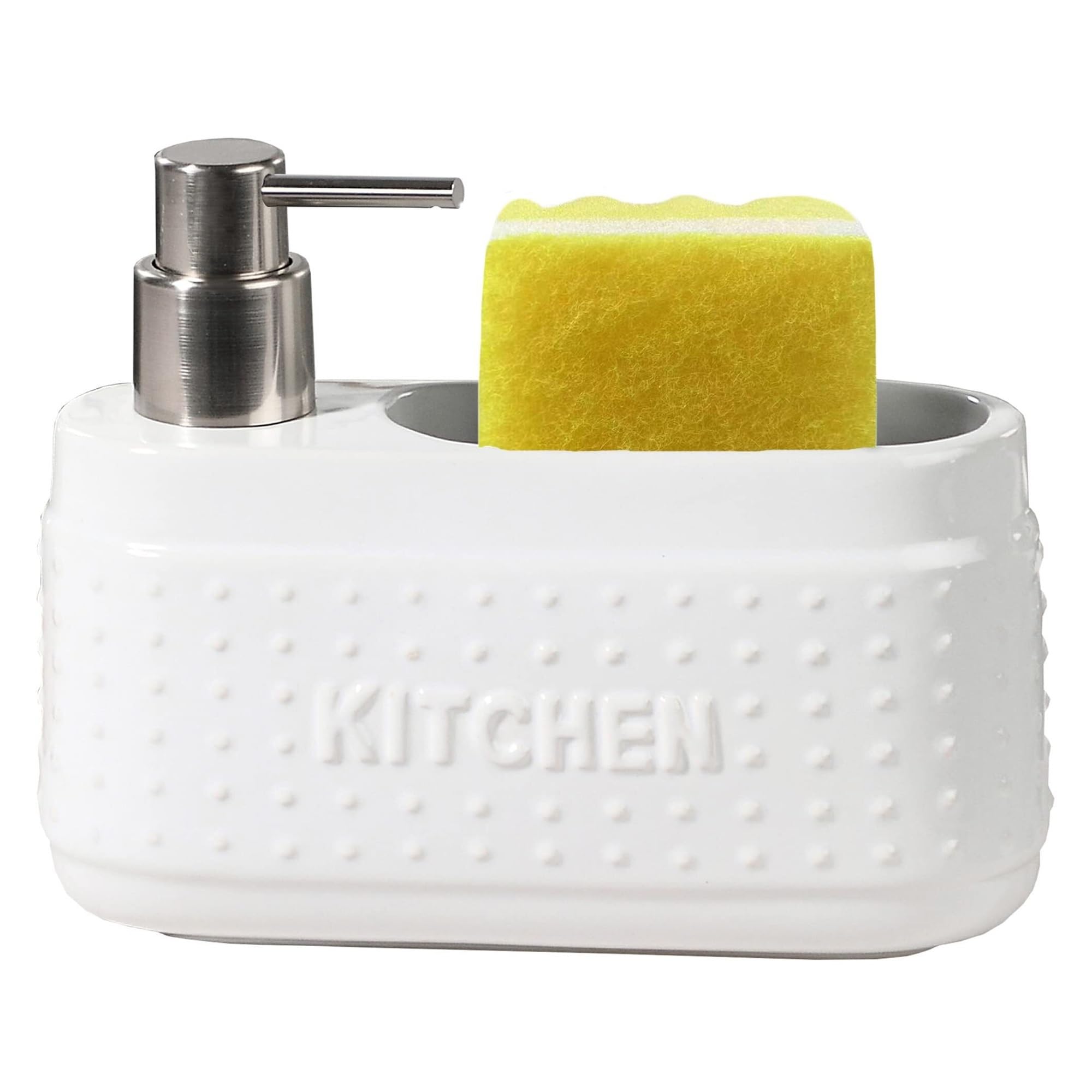 Qyleee White Hand Dish Detergent For Kitchen Sink.ceramic Dishwashing Liquid With Sponge Holder Dish For Bathroom(White)