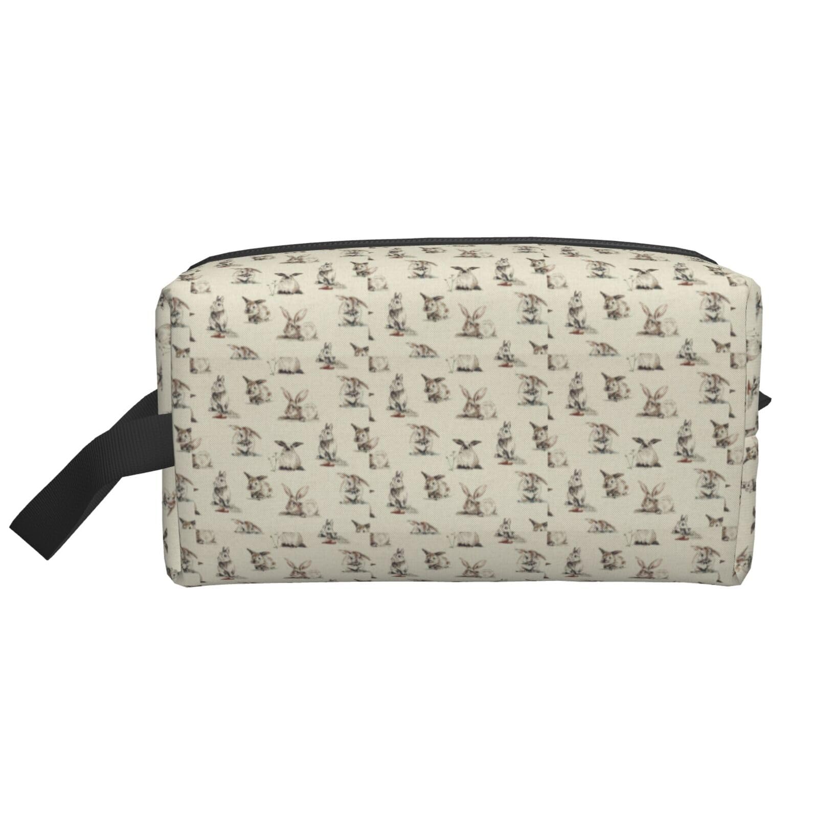 Ercgad Unisex White Rabbit Background Print Large Capacity Travel Toiletry Bag Cosmetic Pouch Daily Storage Makeup Case