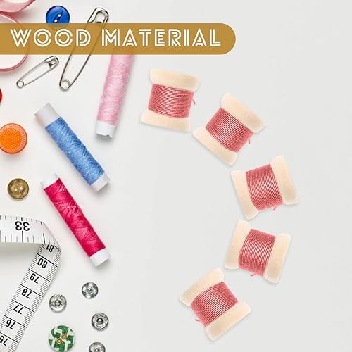 Miniatura 4 de EXCEART Carretes de madera, 100 piezas de artesanía de madera, mini accesorios, soporte de hilo, máquina de coser, bobina de bobina de madera,
