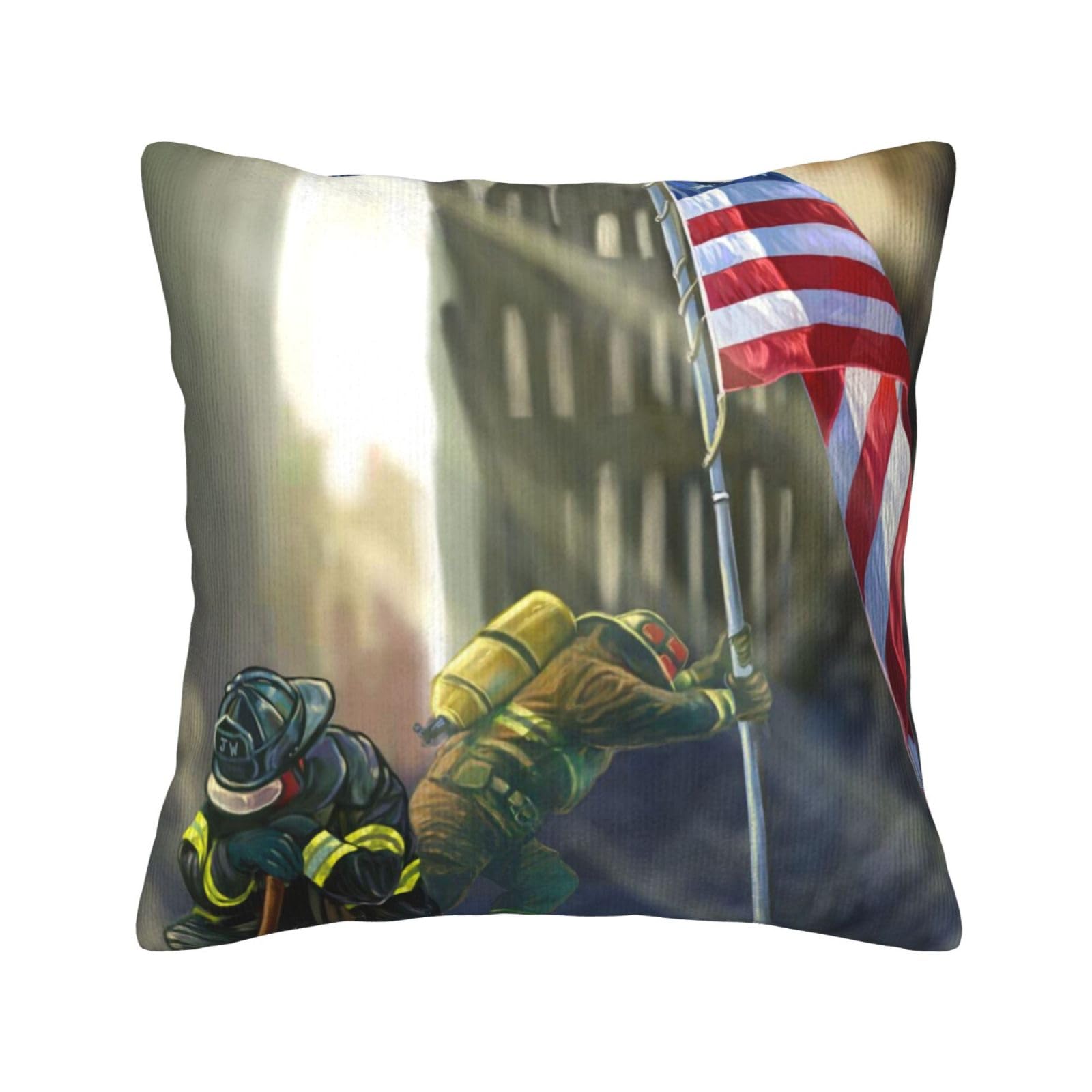 Housse de coussin velours côtelé imprimé pompier décoration 40cm