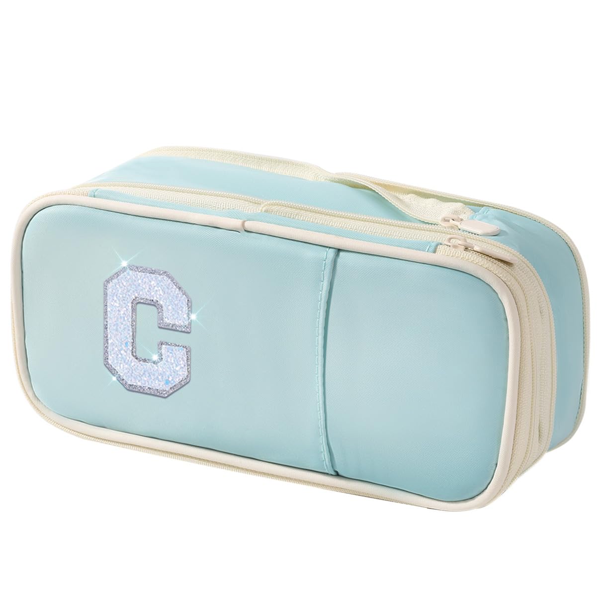 Janhavi Preppy Pencil Case with Zipper, Initial College Essentials School Supplies for Back to School, Pink Aesthetic Pencil Bag for Teen Girls Kids Adults-Blue C — image 1