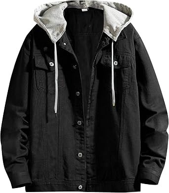 Teevaseoan Denim Jacket, Mens, Color, Slim, Casual, Stylish, Long Sleeve, Autumn and Winter Clothes, Denim Jacket, Cotton, G-Jacket, Popular, Large Size, Fashion, Spring and Autumn, Outerwear, Basic Outerwear, Lightweight, Street Style #01B-Black, M