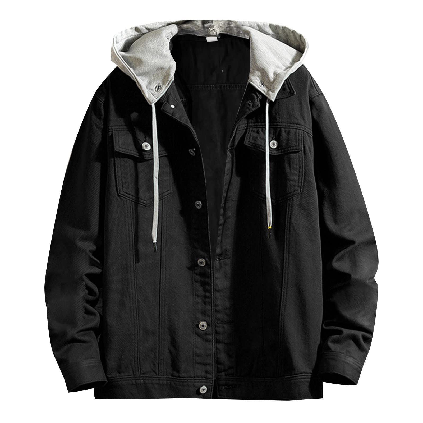Herren-Denim-Kapuzenjacke, Jeansjacke, Kapuzenpullover, lange Ärmel, Trucker-Jacken, Western-Stil, täglicher Mantel, stilvolle Cowboy-Mäntel, Knopfleiste, Alltagskleidung, leichte Arbeitskleidung