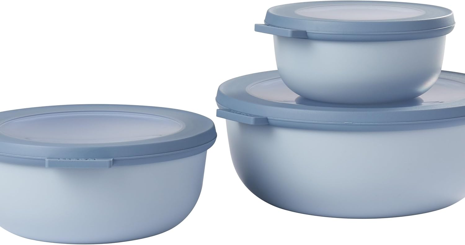 Mepal – Multi Bowl Cirqula 3-Piece Set – Food Storage Container with Lid - Suitable as Airtight Storage Box for Fridge & Freezer, Microwave Container & Servable Dish - 350, 750, 1250ml - Nordic Blue