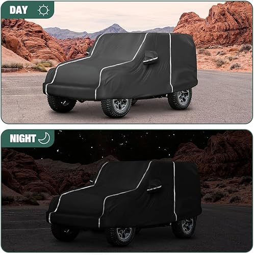 Miniatura 4 de Funda impermeable para automóvil compatible con Jeep Wrangler CJ, YJ, TJ y JK de 2 puertas 1955-2024 para todo tipo de clima, 6 capas con bolsa de