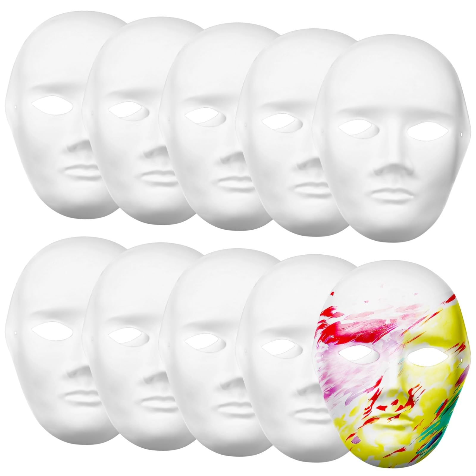 Bosreroy 10 Blank Paper Mache Craft Masks For Painting, Full Face Design, Includes 10 Male & 10 Female Faces, Great For Diy, Fun For Kids And Adults