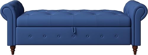 Miniatura 74 de Polibi Banco de almacenamiento para dormitorio, otomana tapizada de terciopelo con diseño de botones armados enrollados, banco largo para ventana de