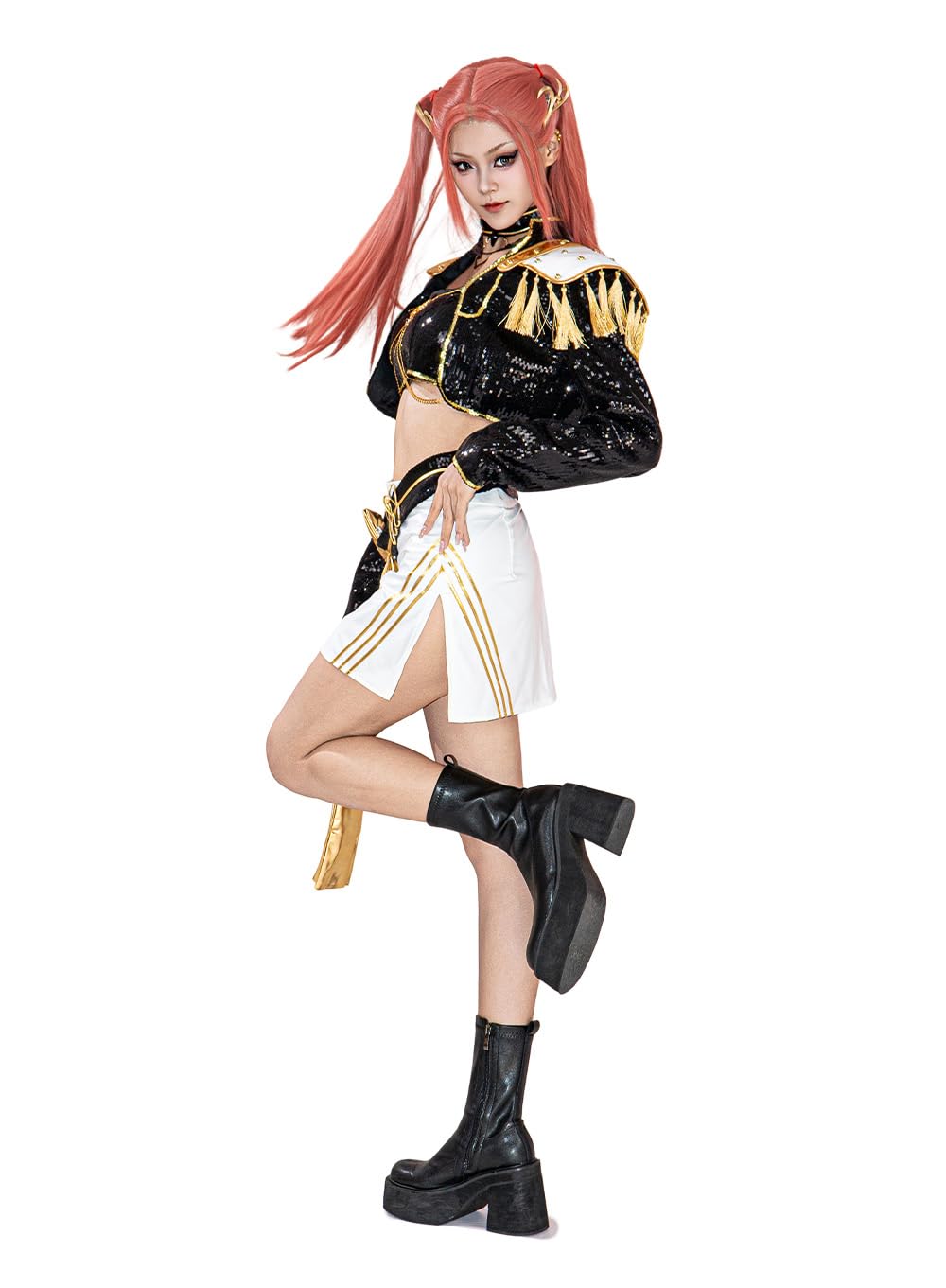 OSIAS Women Mira Cosplay Costume Golden Stage Outfit Black With Sequined Design (XL), Golden Black - Image 2