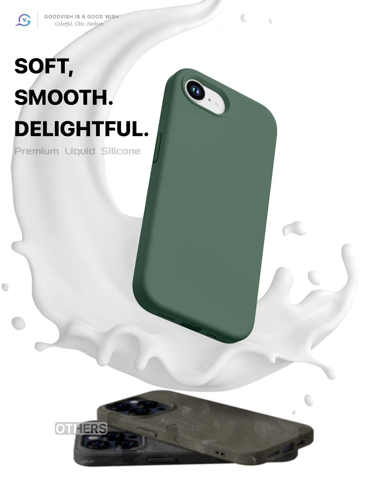 GOODVISH 3 in 1 Silicone Cover per iPhone 16e 6.1", Custodia con 2 Pellicola Vetro Temperato [Protezione Fotocamera] Protezione Anticaduta Case per Cellulare Antiurto Resistente, Verde Pino