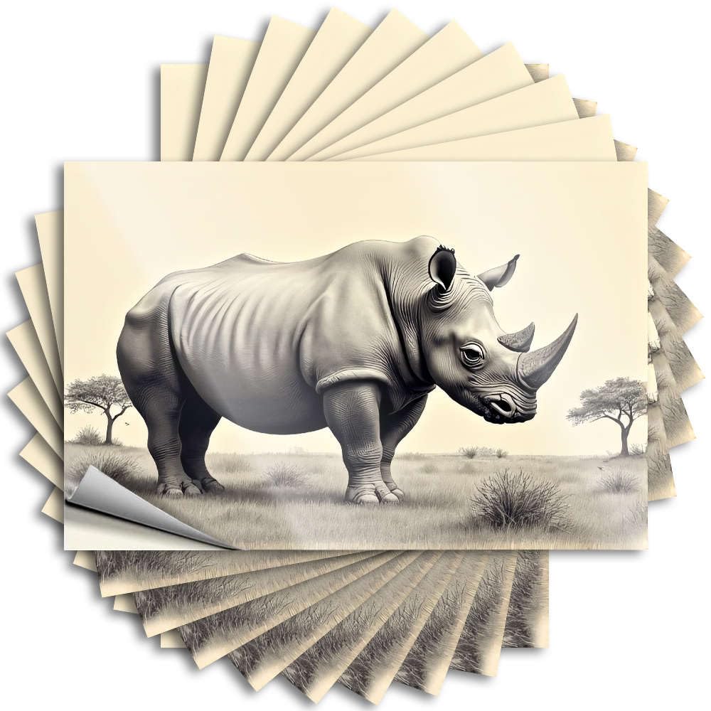 A Rhinoceros Stands in A Grassy Savanna. Happy Rv Bathroom Accessories - Quote Case Removable Vinyl Decal(6X9CM)