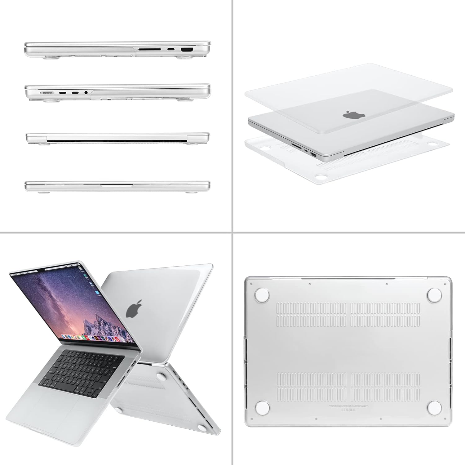 MOSISO Compatible with MacBook Pro 16 inch Case 2021 Release A2485 M1 Pro / M1 Max, Plastic Hard Shell&Keyboard Skin&Screen Protector&Storage Bag, Crystal Clear&Colorful Clouds