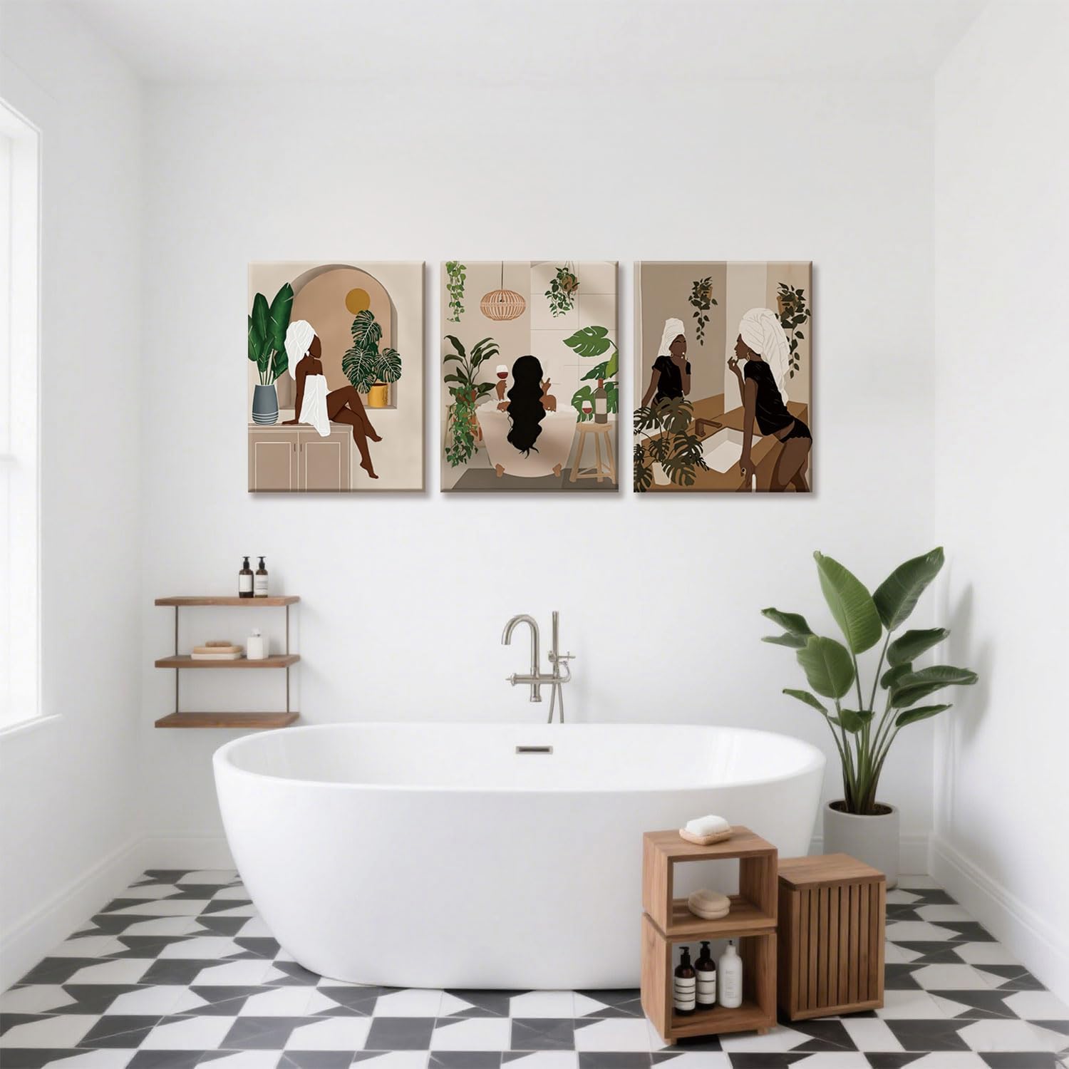 TUEASKY 3 Piece Canvas Wall Art Black Girl Wall Art Black Woman Paintings Prints Boho Pictures Wall Decor for Bathroom - Image 2