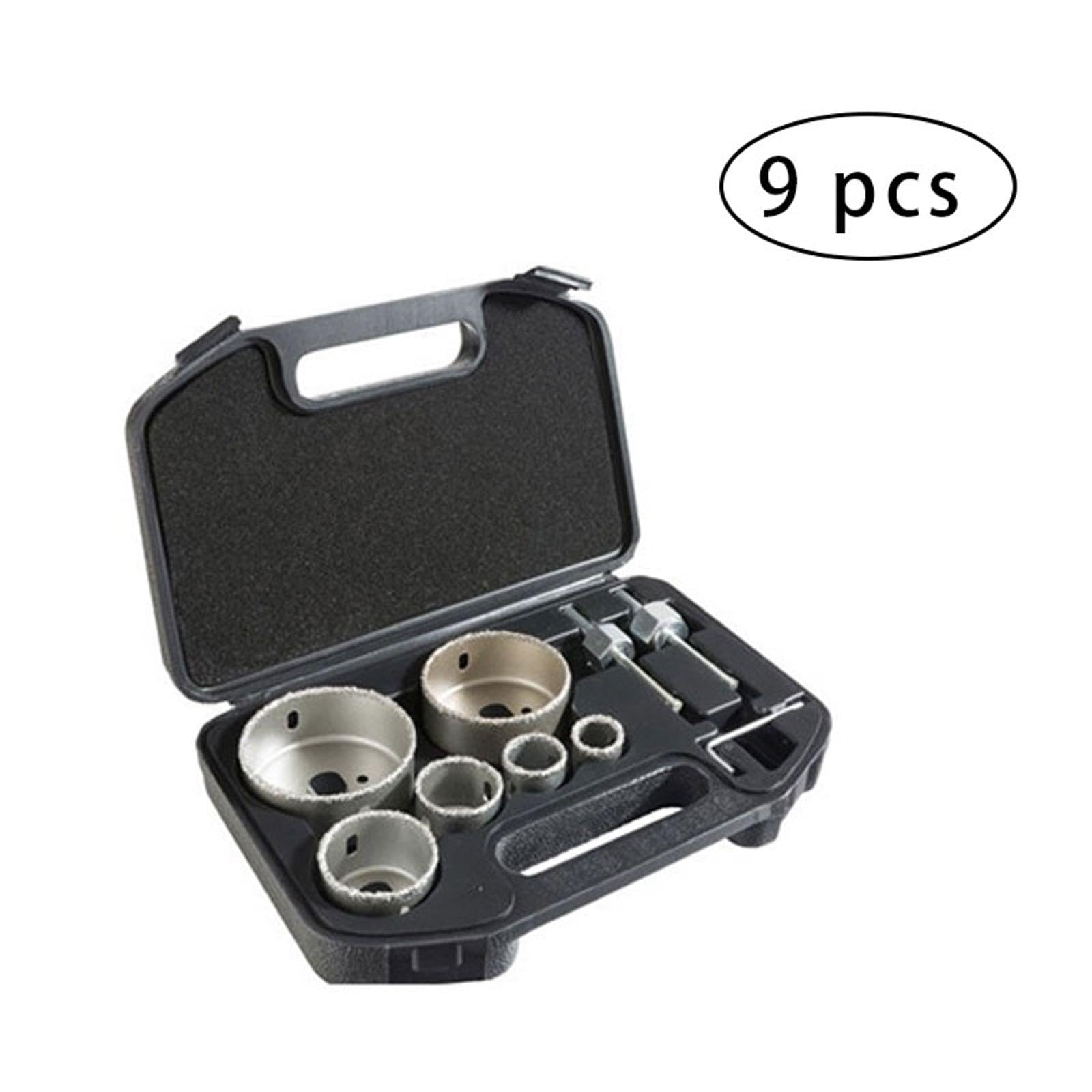 Juego de 9 sierras perforadoras con caja de almacenamiento, brocas de carburo de tungsteno, abridor de agujeros portátil para taladrar azulejos, cerámica, ladrillo, mármol, hormigón