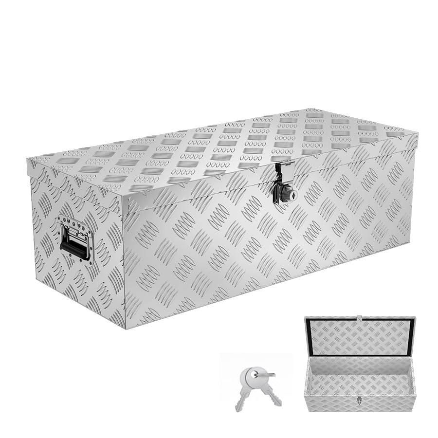 Aufun Truckbox 60L Werkzeugbox Aufbewahrungsbox Aluminiumkoffer Transportbox, Deichselkasten für PKW Anhänger LKW Nutzfahrzeuge Staubox Werkzeugkiste...