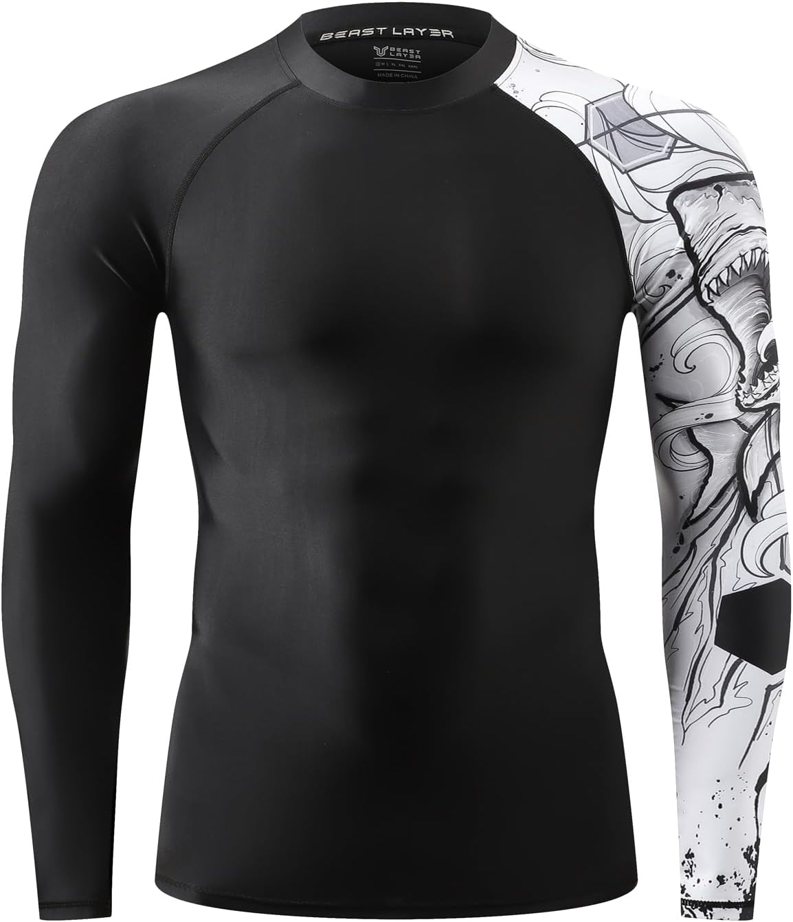 HUGE SPORTS Men's Swim Shirts Long Sleeve UPF 50+ Rash Guard Sun Shirts UV Sun Protection