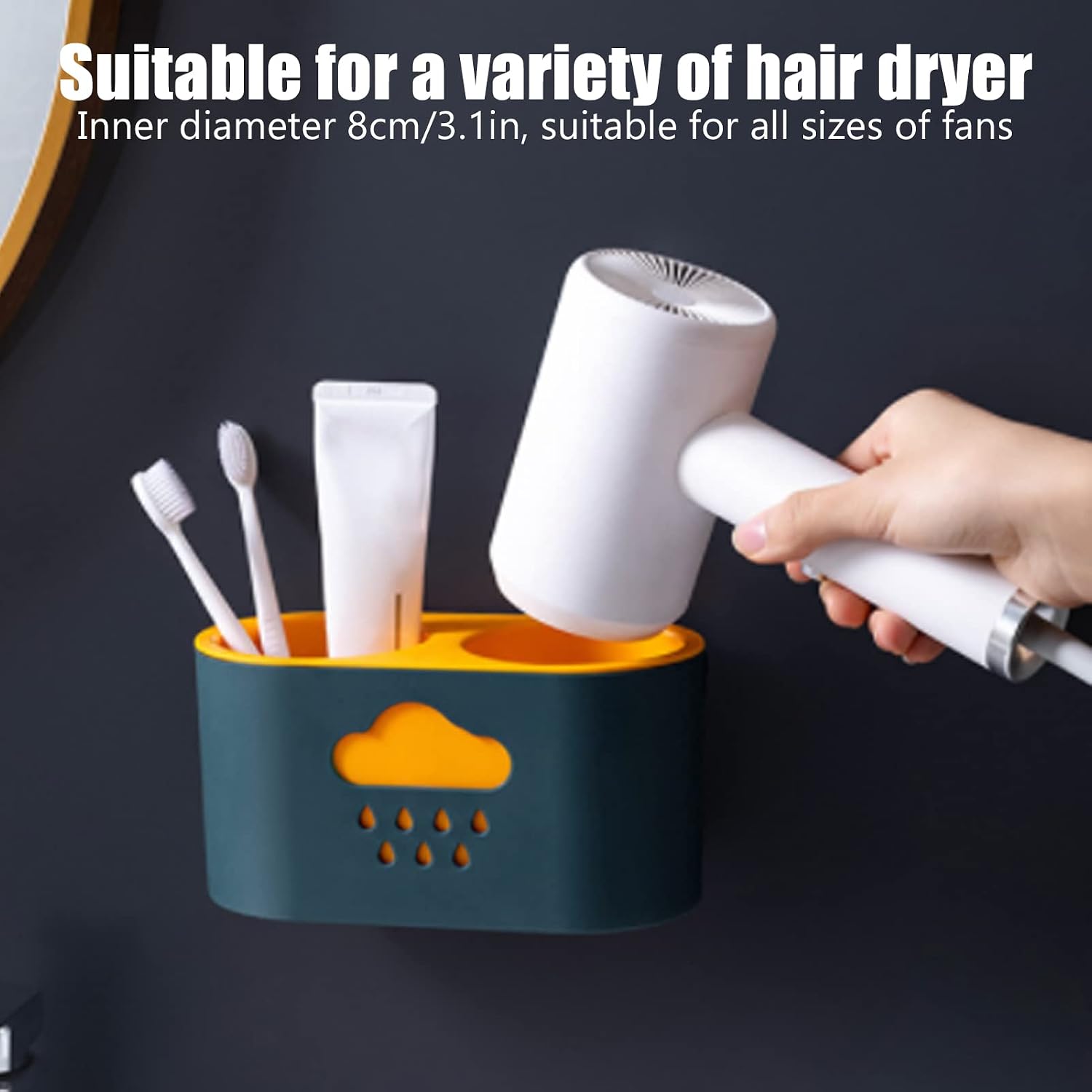 Dioche Hair Dryer Holder Nail Wall Mount Hair Blow Dryer Rack Toothbrush Storage Box Bathroom Supplies Stable Fashion Detachable Flexible Salon Hotel Home Decorate