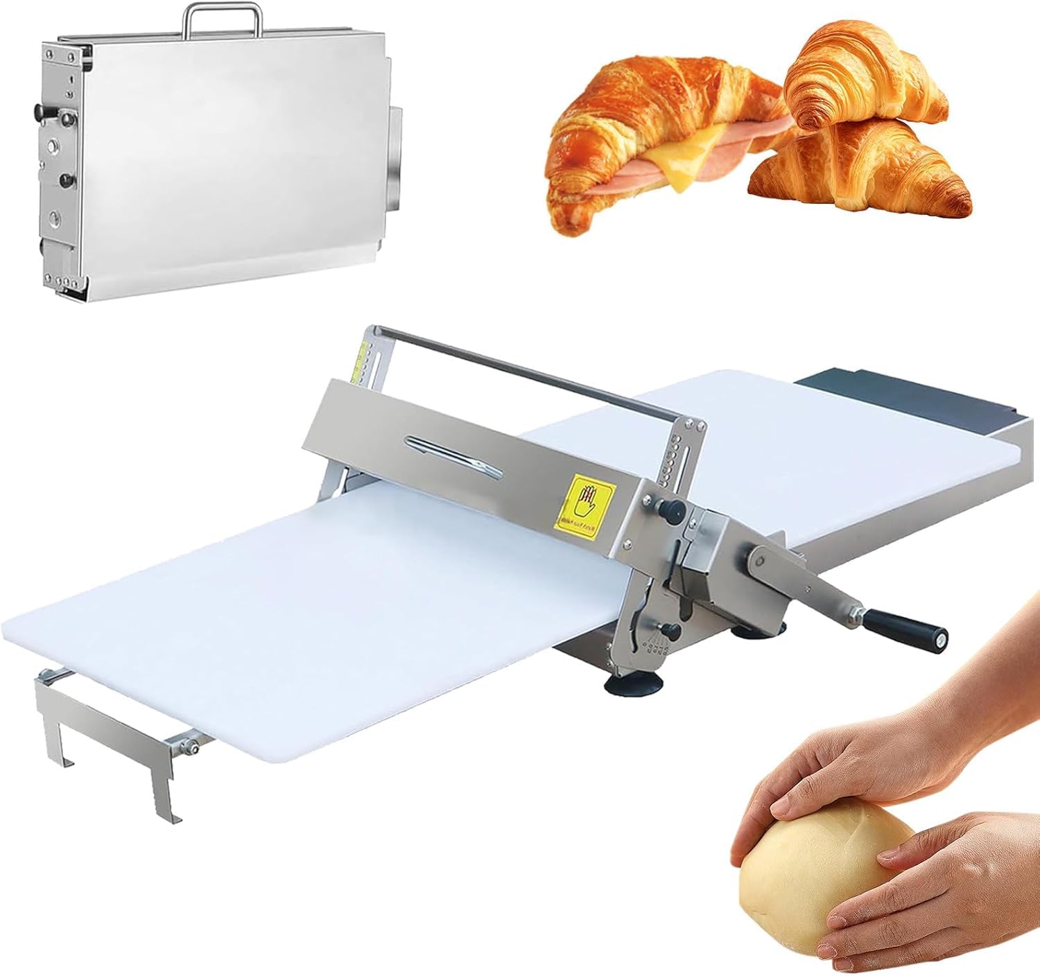 GYKOZY Manual Foldable Dough Sheeter, Stainless Steel Dough Laminator Machine with Adjustable Thickness Settings 0.5-25mm, Hand Crank for Croissant, Pizza Dough, Fudge Crust (Type 300)