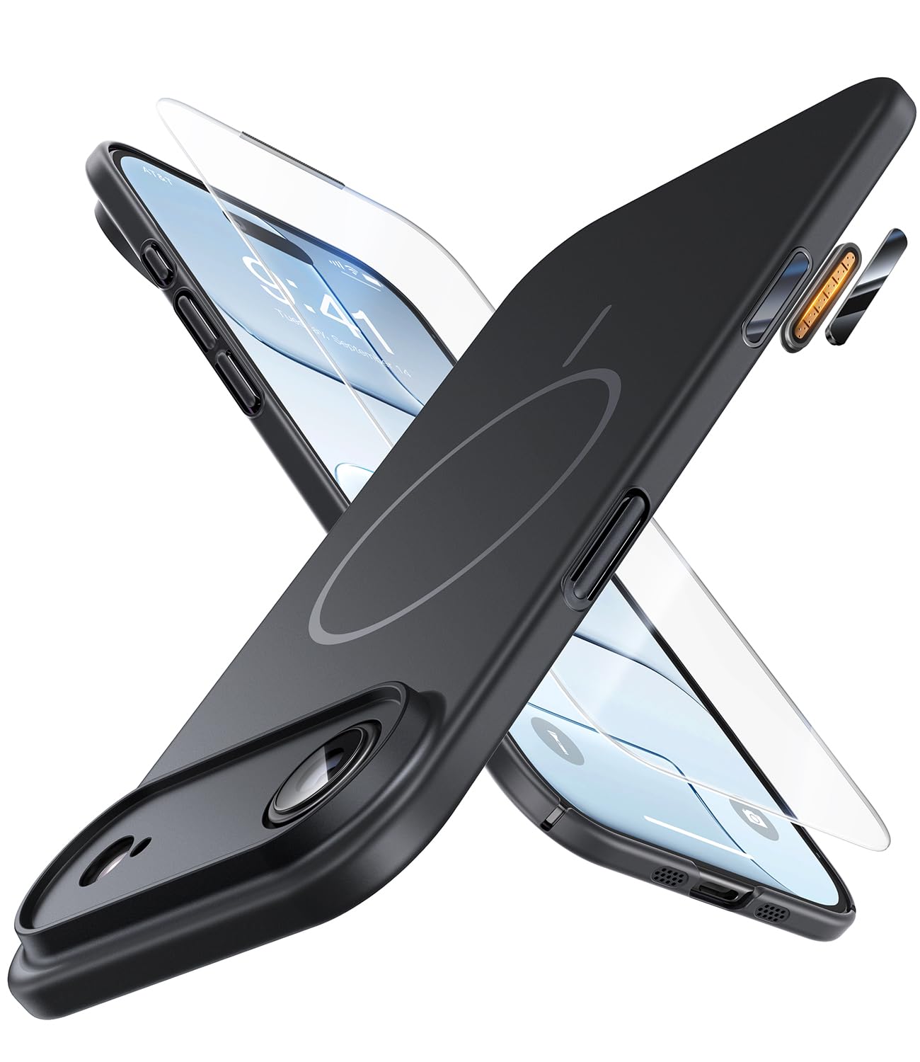 JUESHITUO iphone air 用の ケース 【超薄型・超軽量】シンプル MagSafe充電対応 マット質感 指紋防止 日本製PC 1Xスクリーン保護付き ストラップホール有り iphone 17 air ケース 極薄 6.5 インチ ブラック