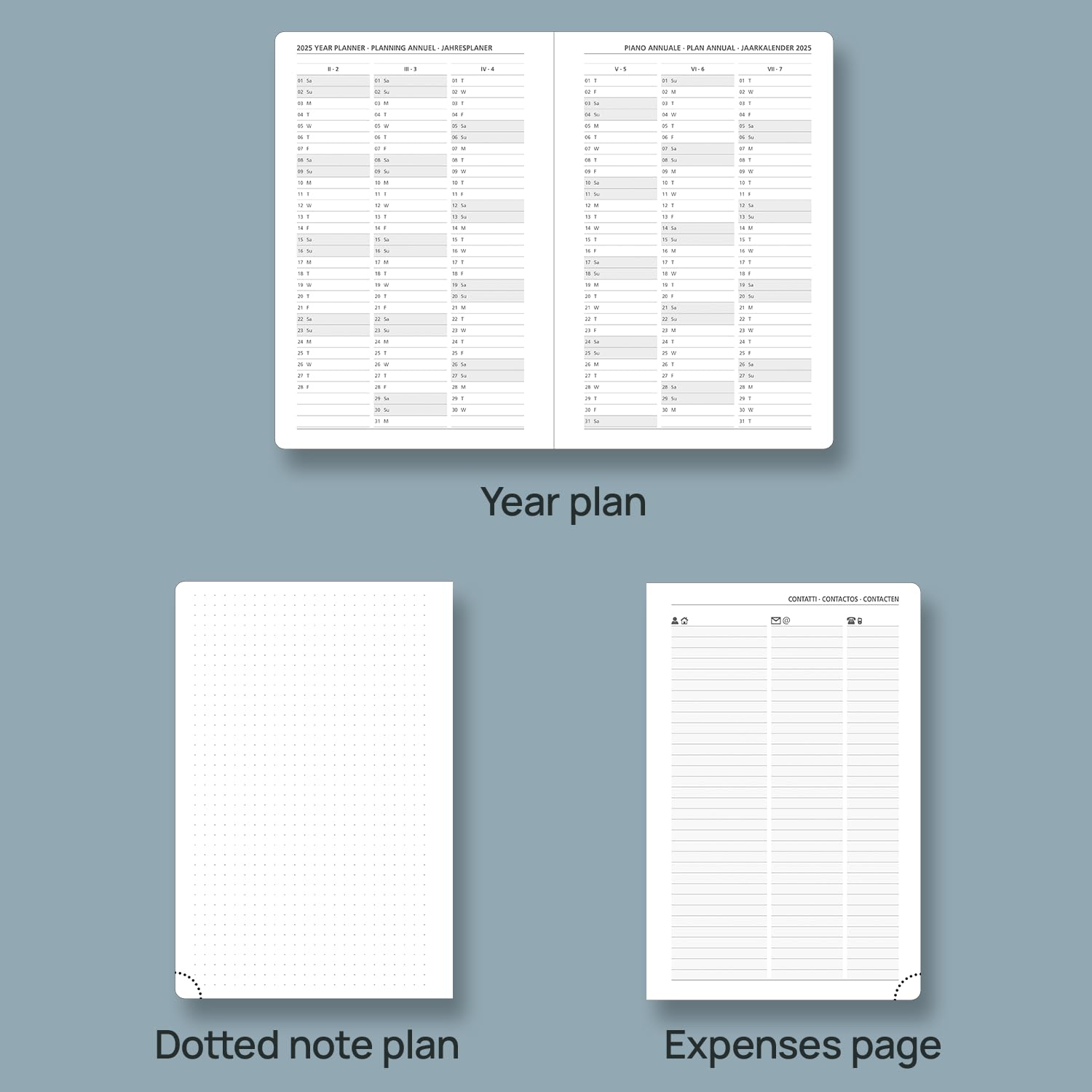 POPRUN Agenda 2025 Giornaliera, Copertina Rigida, 21,5 x 14,5 cm, 1 Giorno 1 Pagina con Intervallo Orario e Angoli a Strappo, Carta Spessa da 80 GSM, Blu Foschia