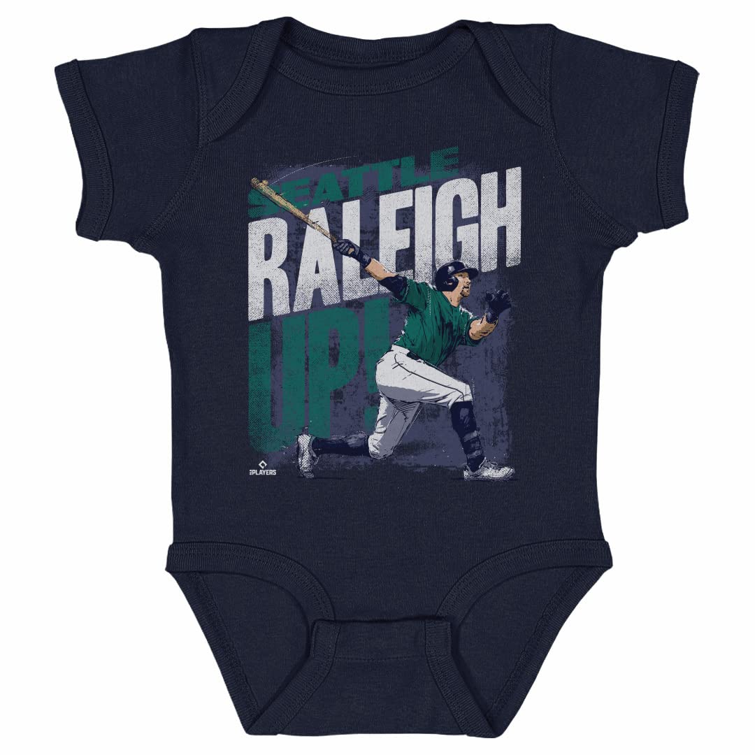 500 LEVEL Cal Raleigh Baby Infant One Piece Bodysuit (18M, Navy) - Cal Raleigh Raleigh Up Seattle WHT