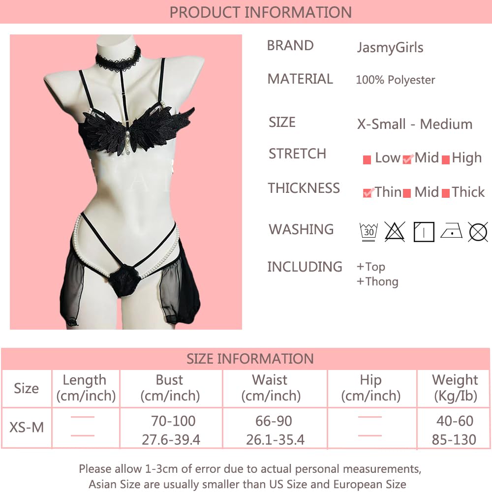 JasmyGirls Sexy Cosplay Lingerie Costume Anime Devil Bikini Angle Bra Panty Lace Naughty Underwear: Small-Medium White