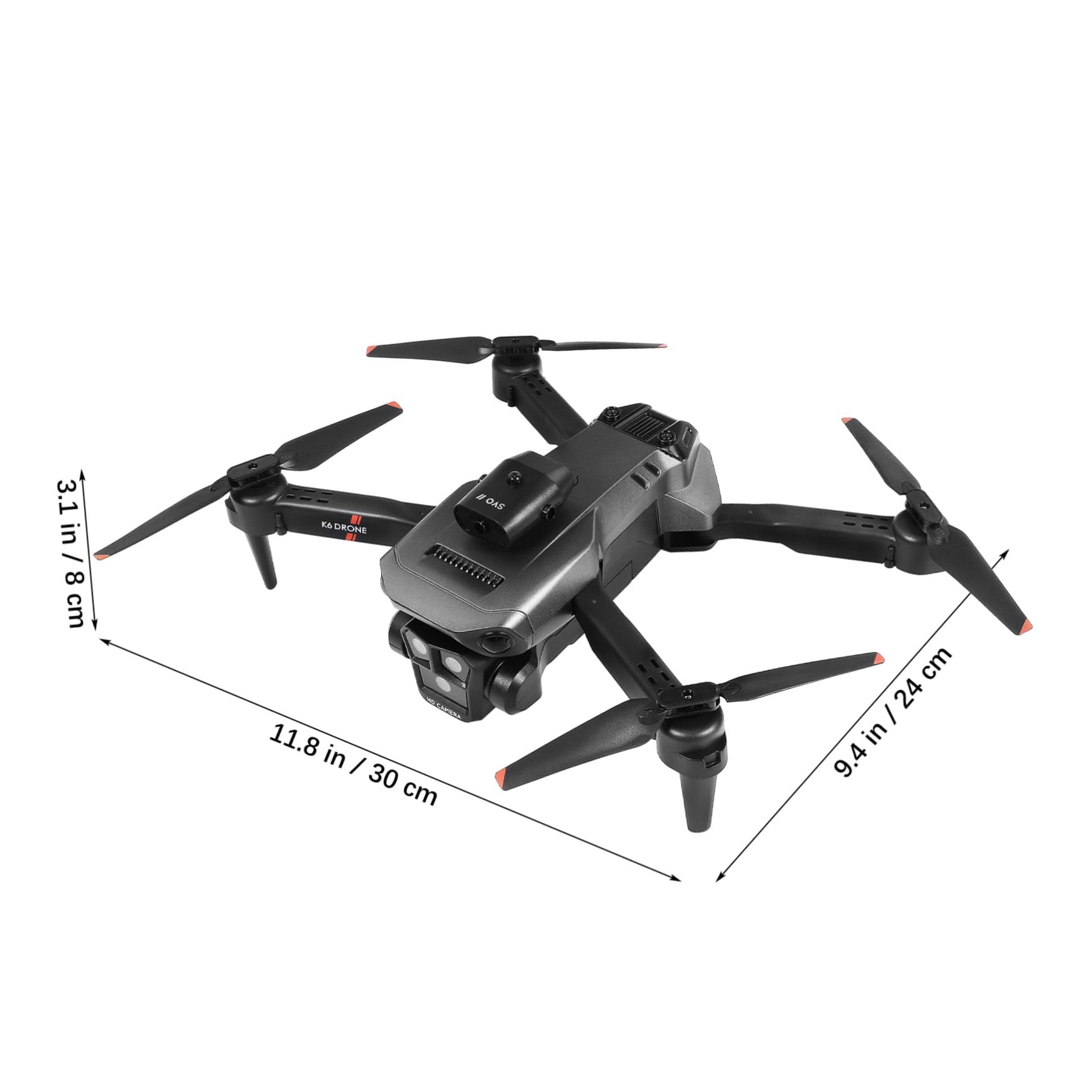 Drone Quadricottero Pieghevole Max con Tripla Camera HD | Lente Elettrica Regolabile 150°, Avvio con Tocco e Controllo App, Batteria 1800mah 3,7v, Abs Nero