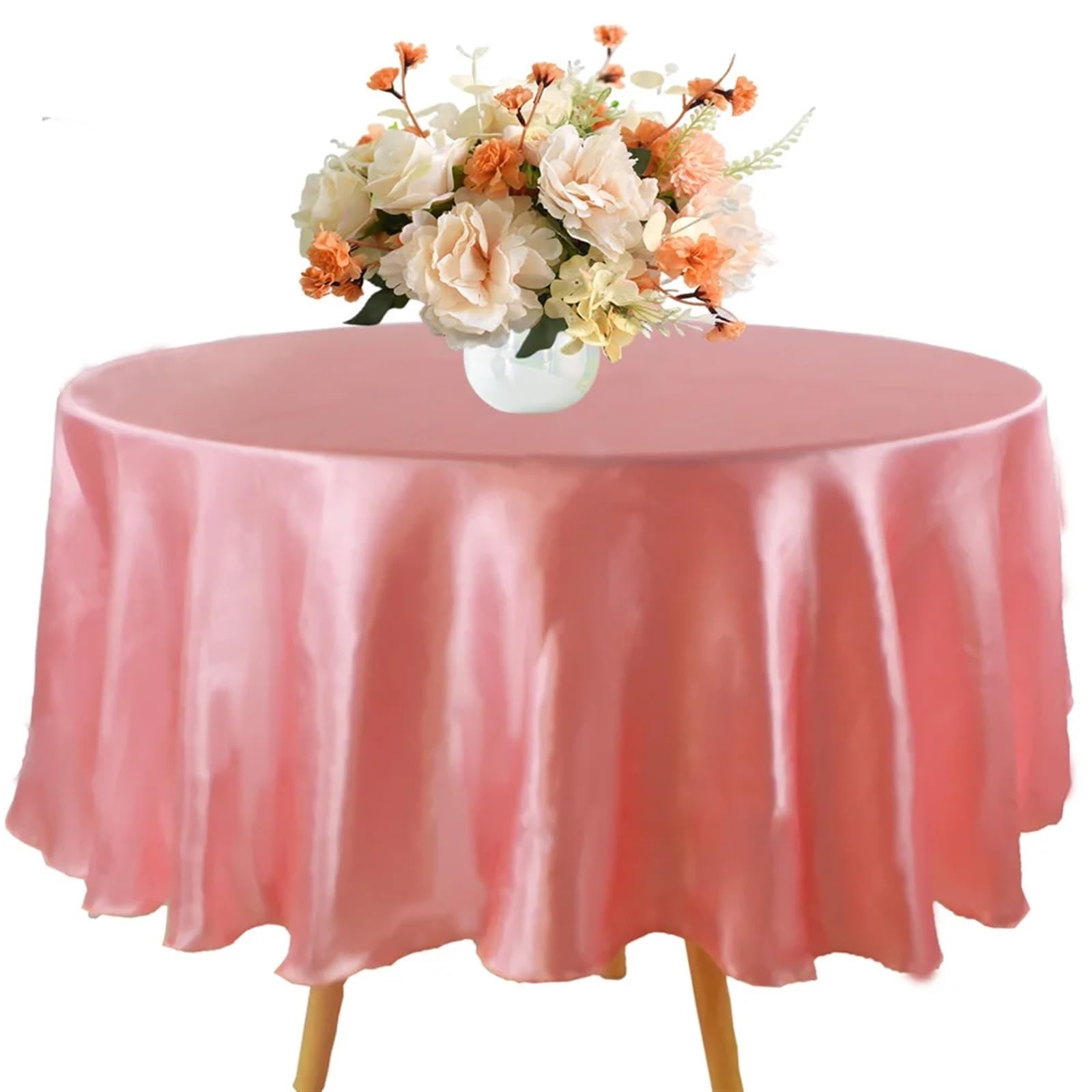 BTRYLDCFA Round Tablecloth Round Satin Tablecloth 57/90/120inch Wedding Party Decoration Table Cover Restaurant Birthday Home Table Cloth(Peach,Round 180cm-71inch)