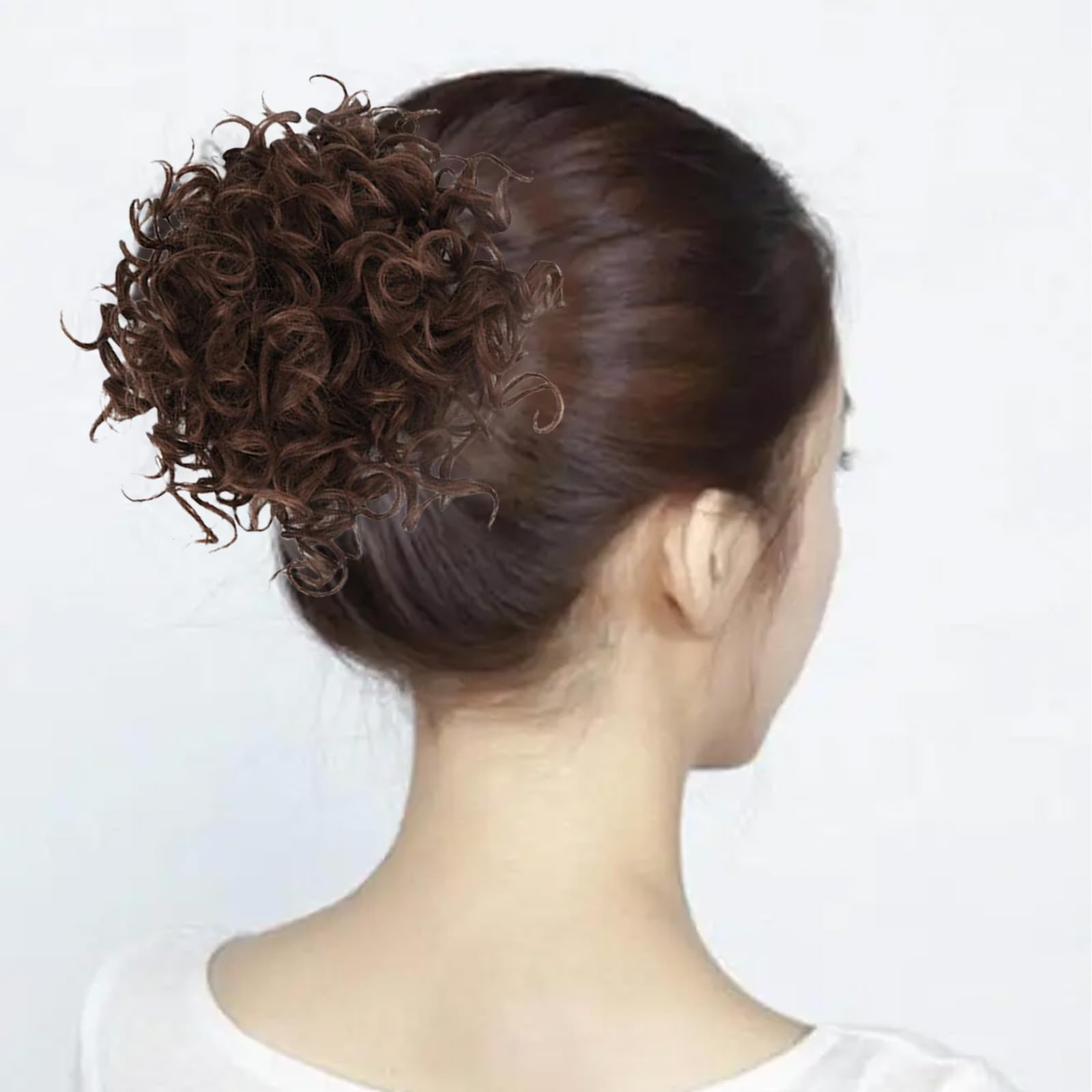 Messy Bun, Short Curly Drawstring ,Extension Loose Bun Hair ,Pieces for Women High Temperature Synthetic Bun Extension 60g Black (4-30) - Image 4