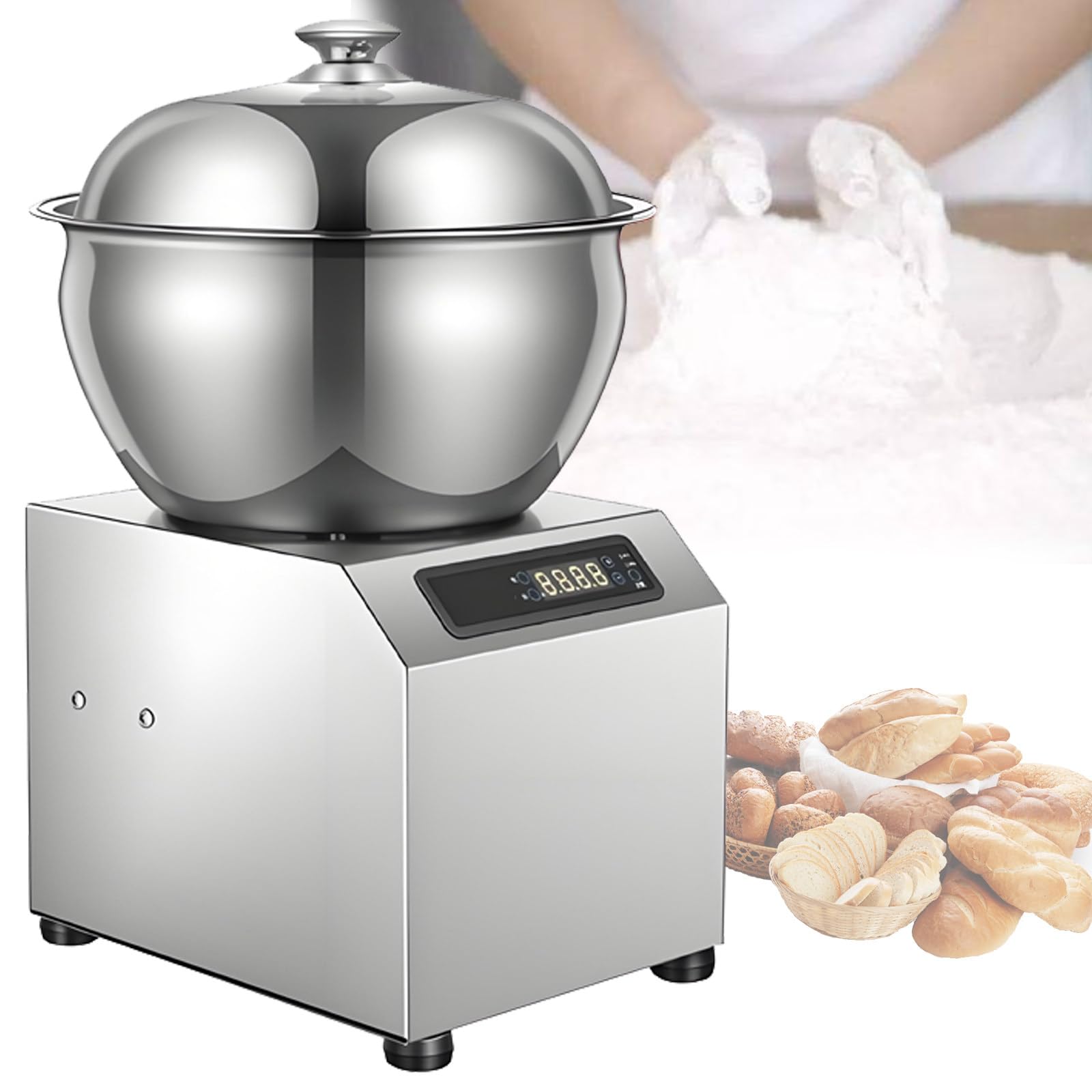 Pétrin électrique 8 kg - Pétrin Rotatif à Rotation Avant/arrière, en Acier Inoxydable Pétrin électrique pour Restaurants, boulangeries, pizzerias, 1400 TR/Min