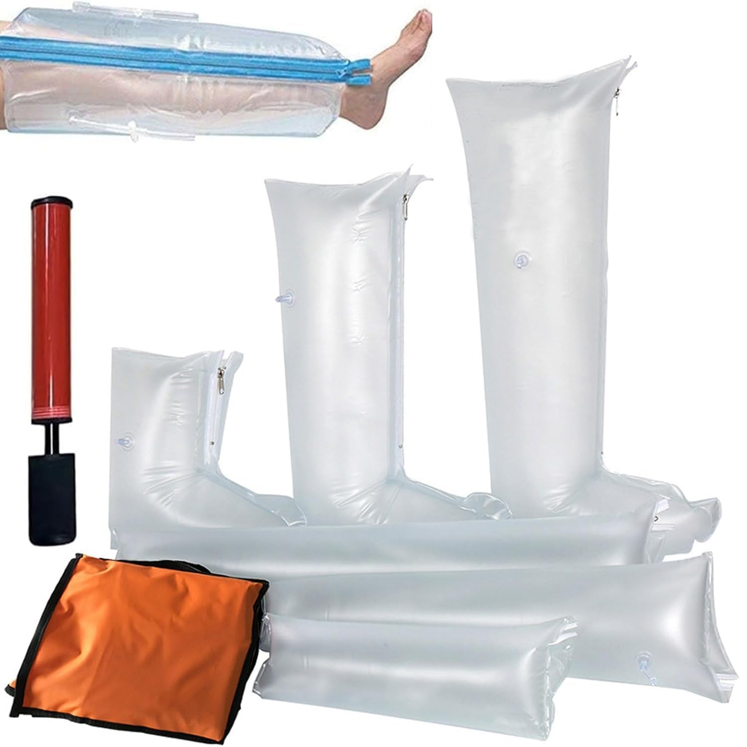 Juego de 6 férula de aire portátil de primeros auxilios, kit de férula inflable de PVC, con bomba de mano, almacenamiento compacto, para mano, muñeca, brazo, pierna, tobillo, para el hogar, al aire