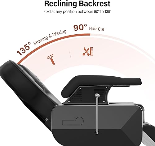 Miniatura 4 de OmySalon Silla de peluquería reclinable, silla de salón para estilista resistente, asiento ancho giratorio de 360 grados, silla multiusos para