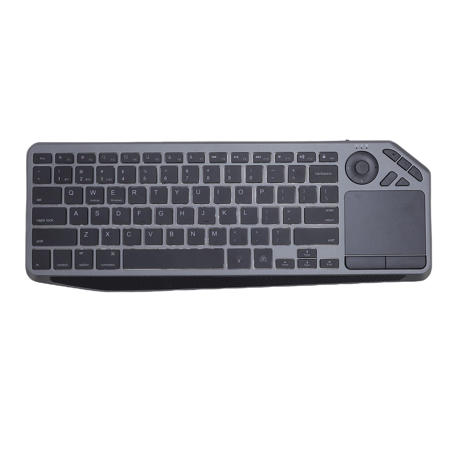 Bezprzewodowa Klawiatura Dotykowa z Touchpadem, Multimedia Hotkey, 7 Kolorowe Podświetlenie, Dual Mode TV Keyboard do Laptopa Tablet, 3 Urządzenia Przełącznik, Kontrola Gestów