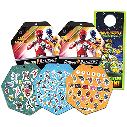 Power Rangers Sticker Pack Ultimate Set ~ 600 Power Rangers Stickers for Kids Party Supplies, Party Favors Plus Rex-Man Door Hanger
