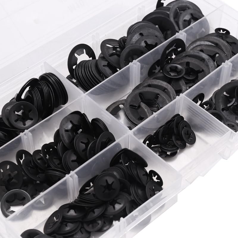 Generic 340Pcs Internal Tooth Starlock Washers Quick Speed Locking Washers Push On Speed Clips Fasteners Assortment Kit,Black Oxide Fini - (Color: Black)