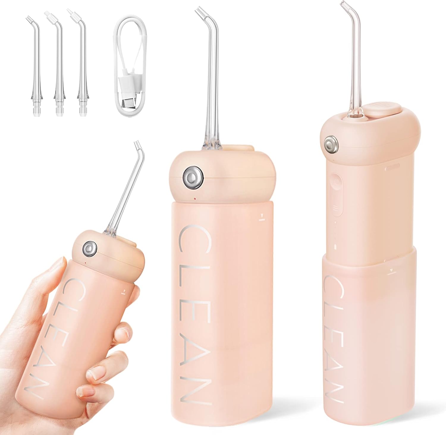 usmile Irrigador Bucal Portatil Ultrasónico, Irrigador Dental con 4 Modos y 3 Boquillas, Recargable Limpieza Dental Irrigador Bucal De para el Hogar y Los Viajes, Naranja
