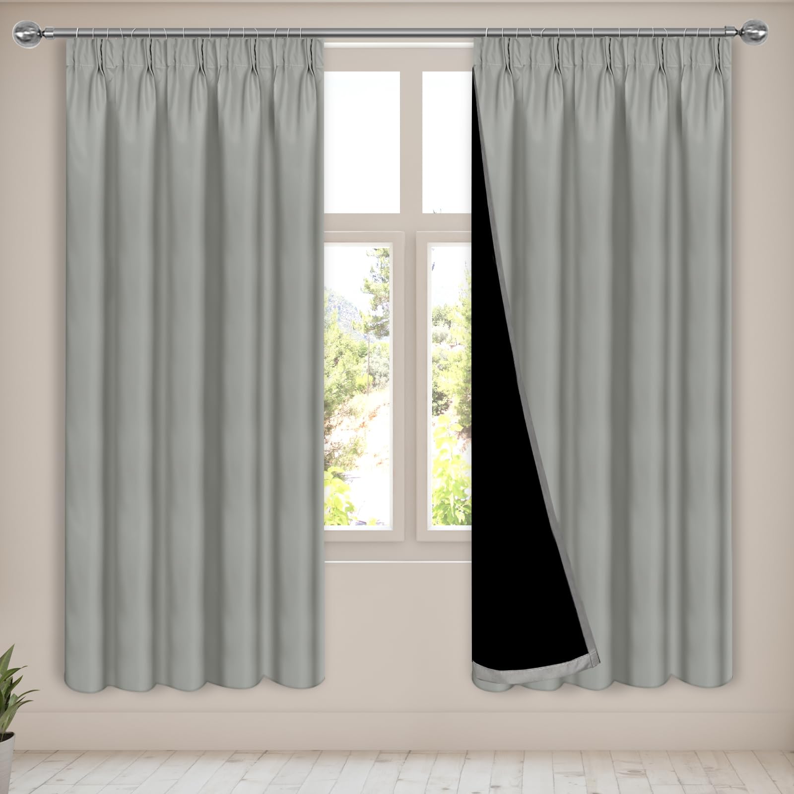 AOOSA Cortinas Opacas Grises 100% para Dormitorio, 140 X 176 Cm, con Aislamiento TéRmico, Plisadas, Opacas, De Agradable CaíDa, Supersuaves, para Sala De Estar, Cocina Y Ventanas, 2 Paneles