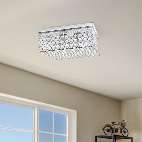 Miniatura 3 de Elegant Designs FM1004-CHR Elipse Crystal 2 luces de montaje empotrado de techo cuadrado de 12 pulgadas, cromado