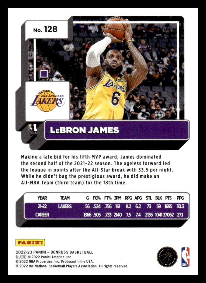 Amazon.com: 2022-23 Donruss Holo Green Laser #128 LeBron James NM