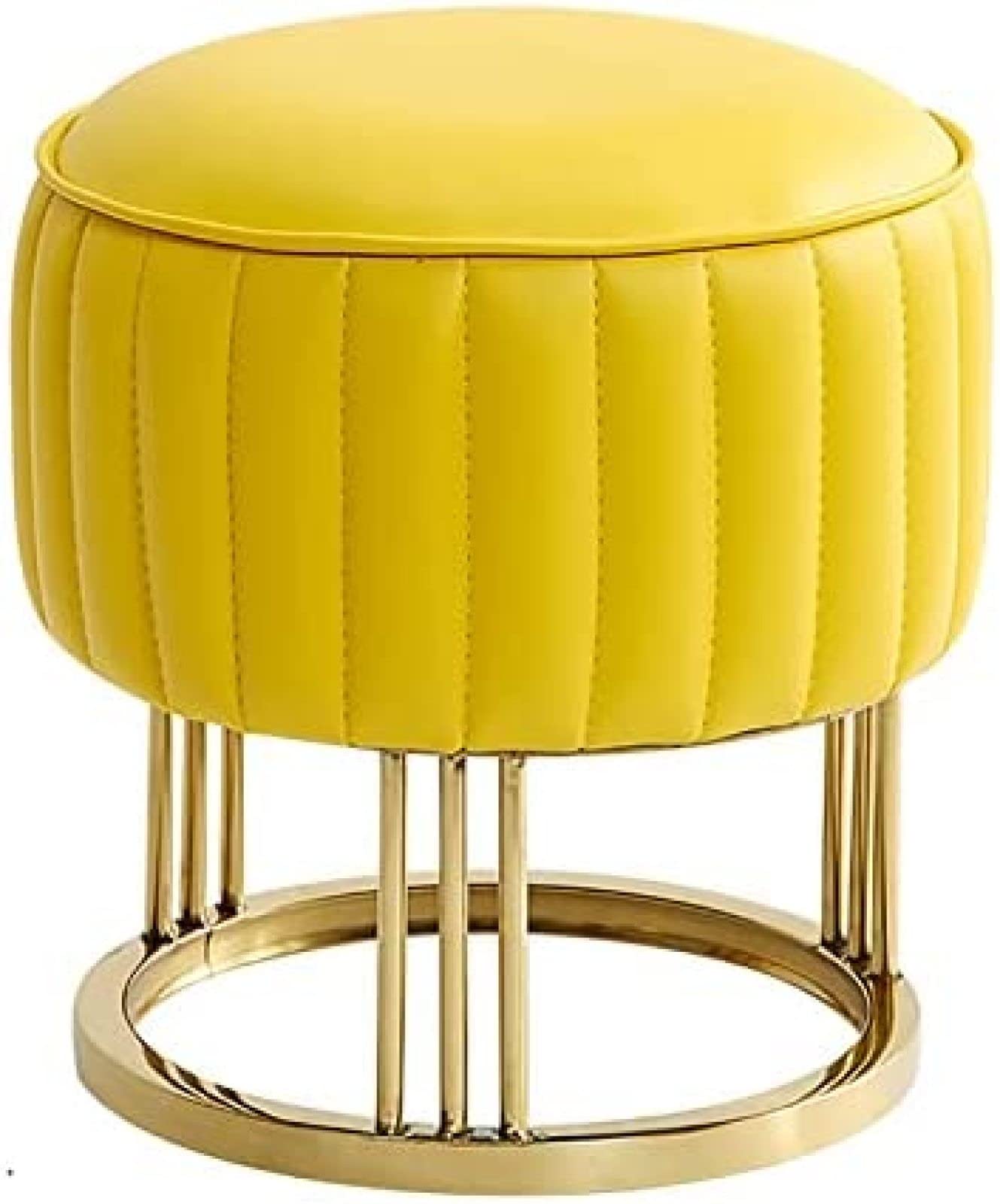 Tabouret rond en cuir 36x36x42cm avec base dorée chic pour salon