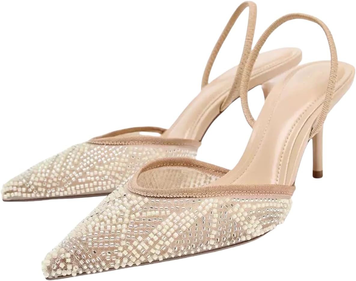 Slingback Heels for Women Mesh Kitten Heel Pumps