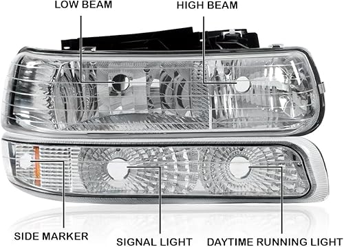 Miniatura 4 de PIT66 - Conjunto de faros delanteros, compatibles con Chevy Silverado 1999-200220002006 Suburban Tahoe, faro parachoques, lente transparente,