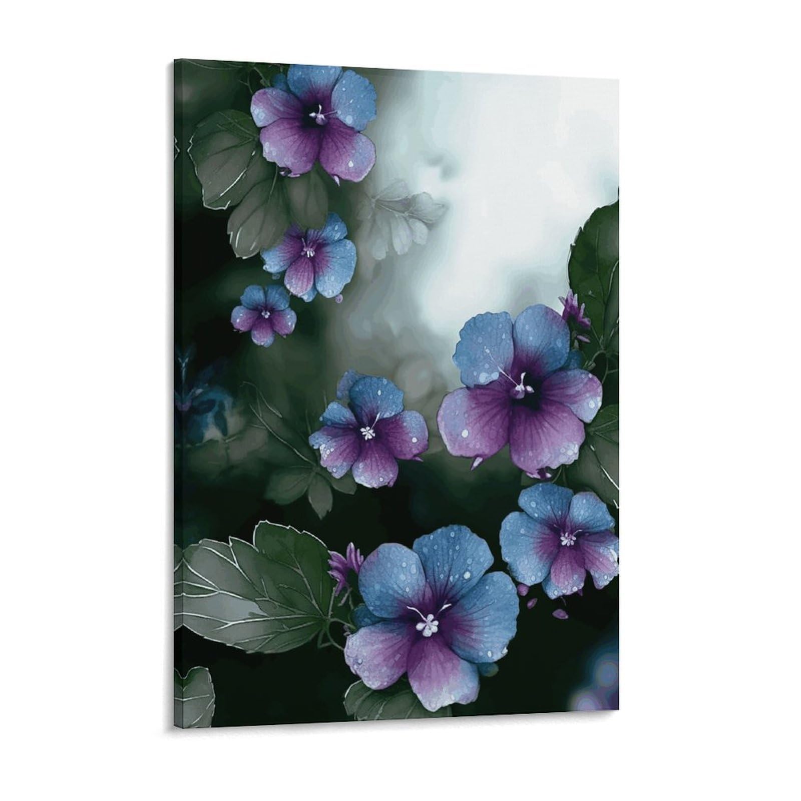 Blue Purple Flowers And Green Leaves Canvas Wall Art for Bedroom 12x16inch Canvas Prints Artwork for Walls Modern Picture Artwork Painting for Living Room Aesthetic Wall Paintings for Bathroo