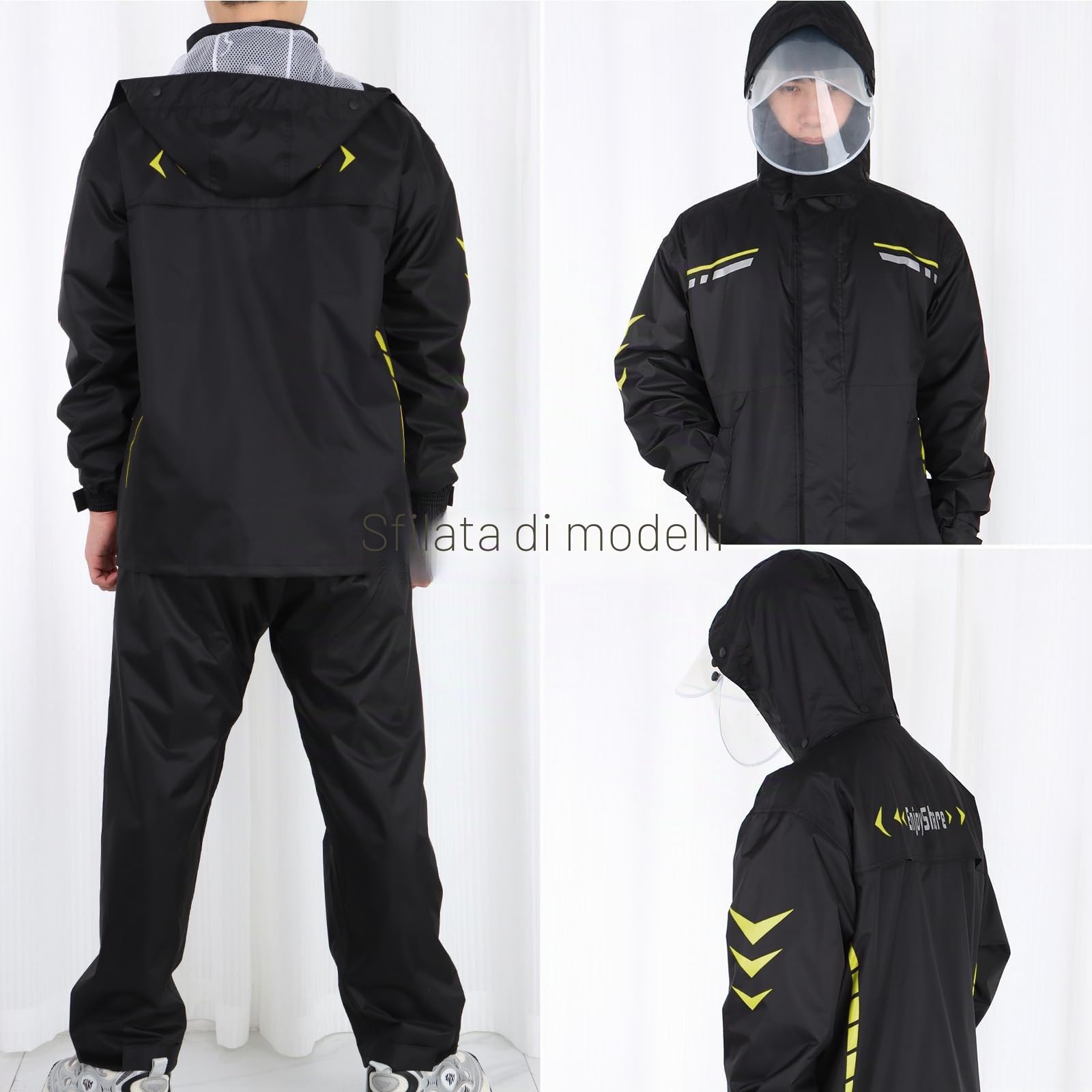 Tuta Antipioggia da Uomo Giacca Antipioggia Impermeabile All'aperto Set di Giacca Antipioggia con Cappuccio e Pantaloni Giacca Antipioggia Antivento