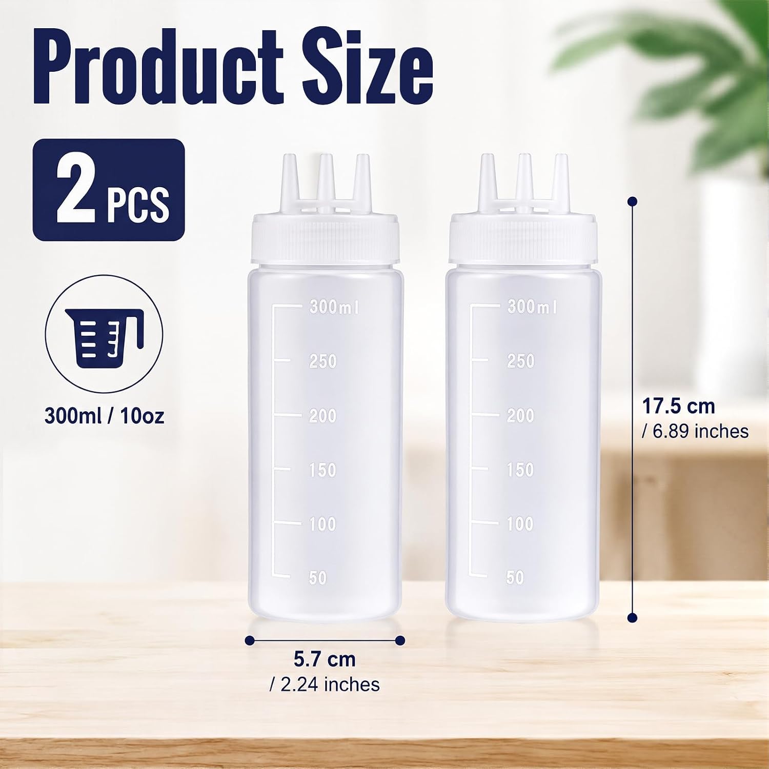 2 Pack 3 Hole Condiment Squeeze Bottles, 10 oz Squeeze Bottles for Sauces image 2