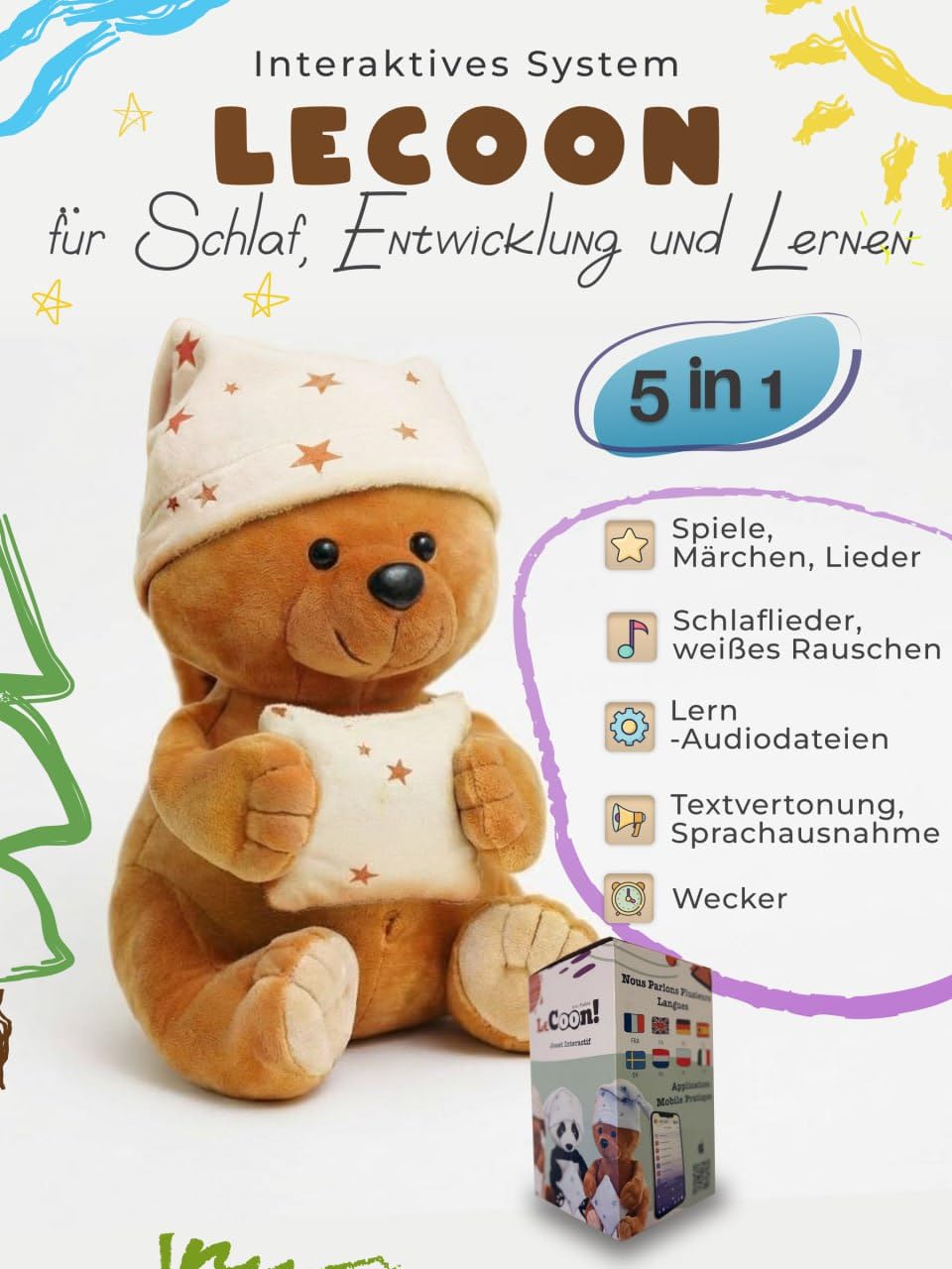 LeCoon Plüschbär – 500+ Geschichten, Kinderlieder und Schlaflieder