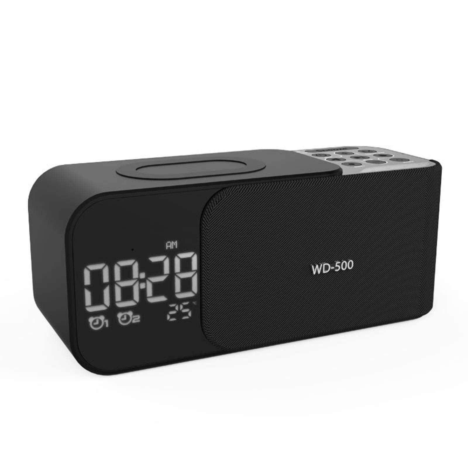 Sveglia Digitale Wireless 3 In 1, Orologio Con Altoparlante Bluetooth Con Ricarica Wireless QI, Display a LED Dimmerabile, Doppia Sveglia + Otto Toni Di Allarme, Per Soggiorno In Camera Da Letto