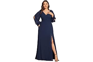 Plus Size Long Sleeve Bridesmaid Chiffon Dresses with Side Slit
