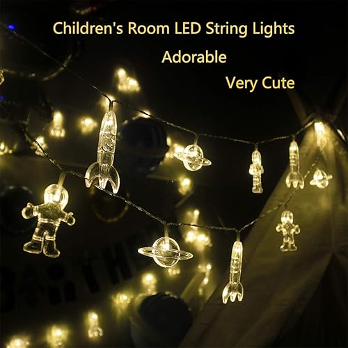 Miniatura 6 de Luces LED para dormitorio de niños, 20 luces LED de noche para niños con cohete planeta astronauta 3D, 8 modos de luces de hadas que funcionan con