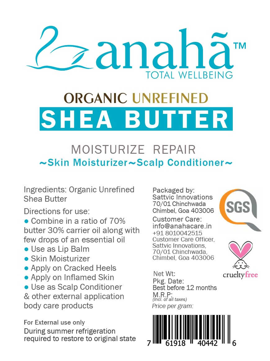 Anaha Shea Butter (1 kg) | Certified Organic, Unrefined, Highest Grade | Non-deodorized & Unbleached | Anti-Inflammatory and Collagen Boosting | Perfect for Moisturizers, Lip Balms & Cracked Heels 4