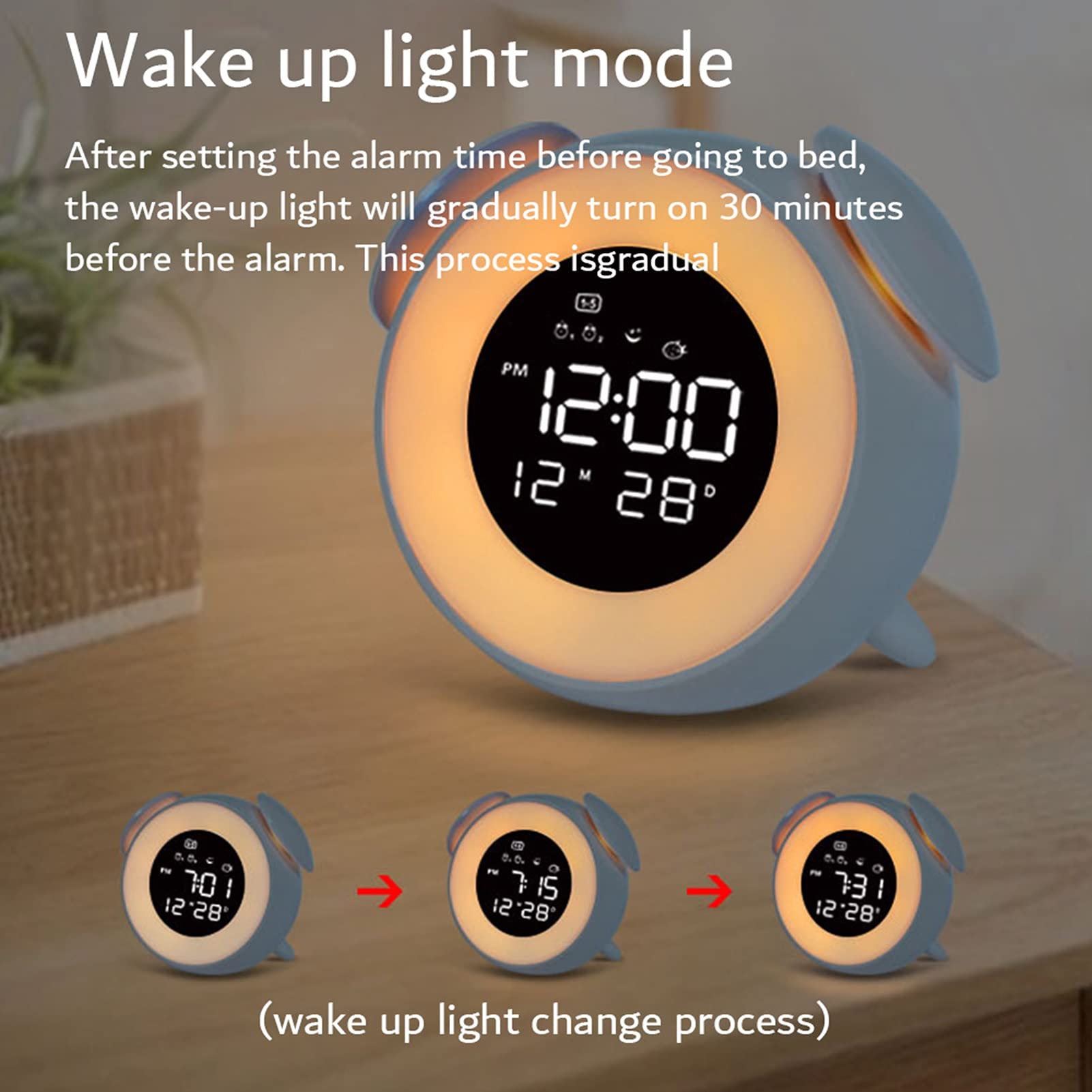 Wake-Up Light, Sveglia con Simulazione di Alba, Funzione di Aiuto al Sonno, Doppio Allarme e Snooze, per Bambini, Adulti, Camere da Letto (Color : White)